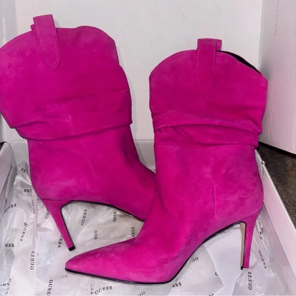 Guess Women's Hot Pink Heeled Boots - Picture 2 of 3